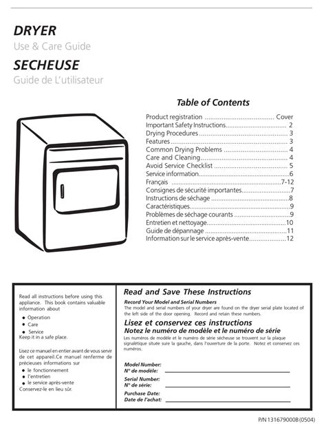 Frigidaire 131679000B Manual pdf manual